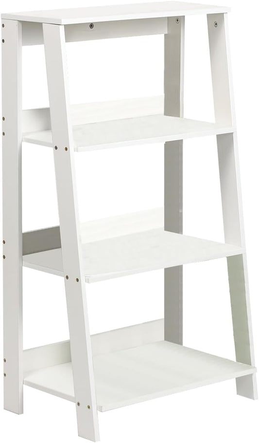 4-Tier Ladder Bookshelf, White Wood Display Storage Rack, Modern A-Frame Bookcase for Living Room Bedroom Office, 33.4H X 19.6W X 11.8D Inches