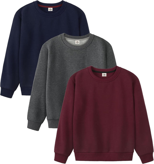 3 Pack Boys Sweatshirts Fleece Cotton Boys Long Sleeve Shirts Crewneck Kids Sweatshirts Soft Pullover Tops for Kids