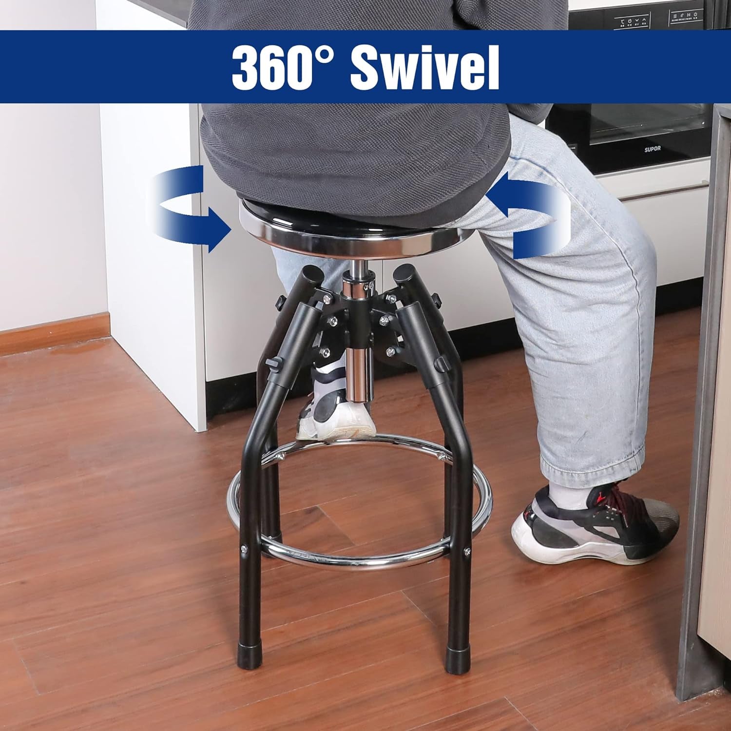 Heavy Duty Adjustable Hydraulic Shop Stool,Garage Bar Stool, 29In to 33.86In, 330-Pound Capacity, Black