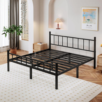 King Size Metal Bed Frame with Headboard & Footboard 14 Inch Metal Platform Mattress Foundation Support with Steel Slat, under Bed Storage, No Box Spring Needed