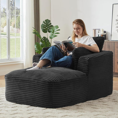 Oversized Chaise Lounge Chair Indoor, Corduroy Comfy Boneless Sleeper Sofa Couch with Pillows for Living Room Apartment Reading Nook, No Assembly Required, 45.3”W, Black