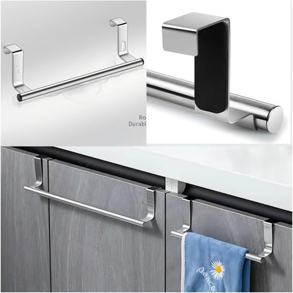 Over the Cabinet Towel Holder - 2 Pack Stainless Steel Door Mount Towel Bar, No Drill Hanger for Kitchen Cabinet & Pantry Organization