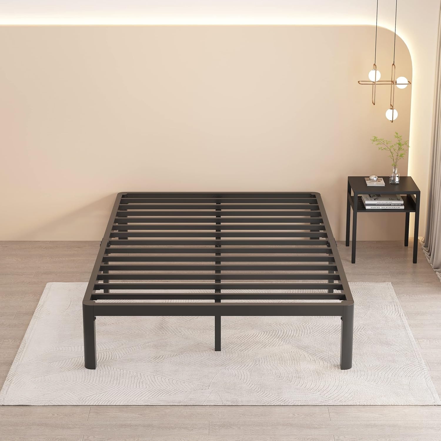14 Inch Queen Metal Platform Bed Frame with round Corner Legs, 3000 LBS Heavy Duty Steel Slats Support, Noise Free, No Box Spring Needed, Easy Assembly