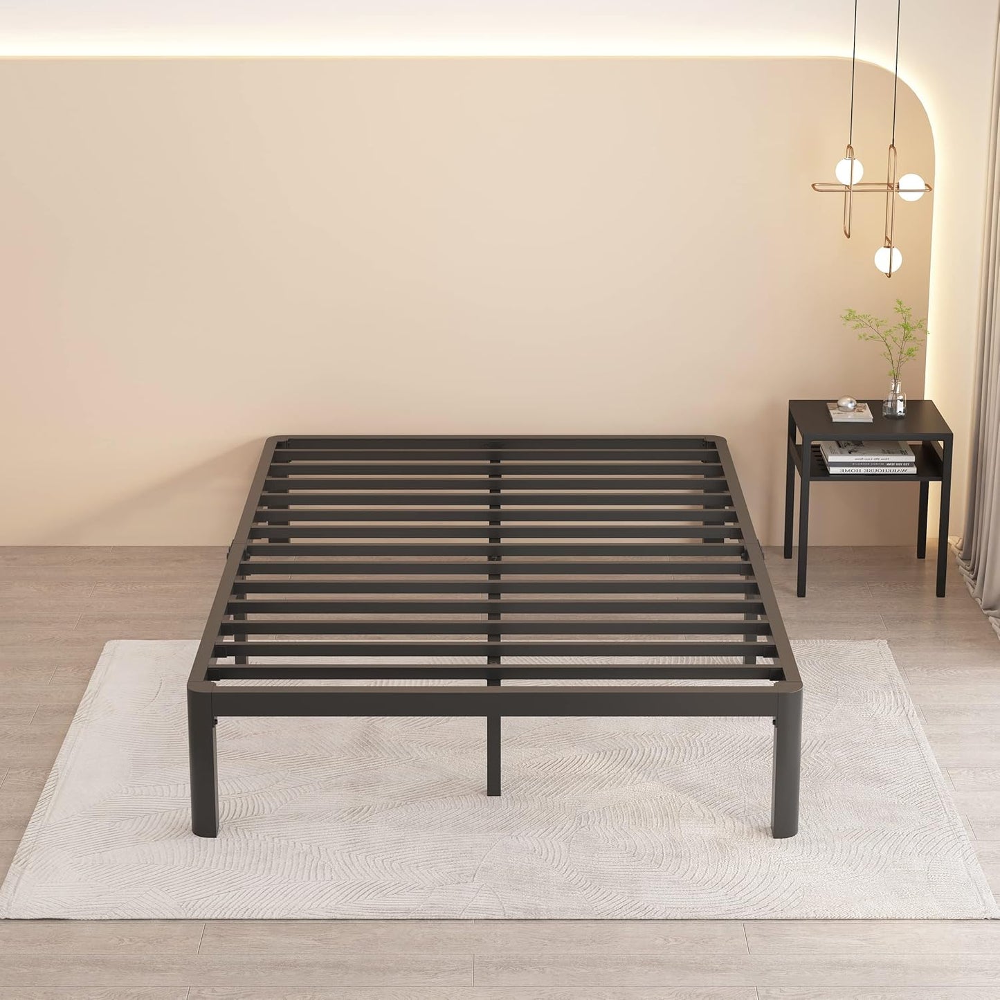 14 Inch Full Size Metal Platform Bed Frame with round Corner Legs, 3000 LBS Heavy Duty Steel Slats Support, Noise Free, No Box Spring Needed, Easy Assembly