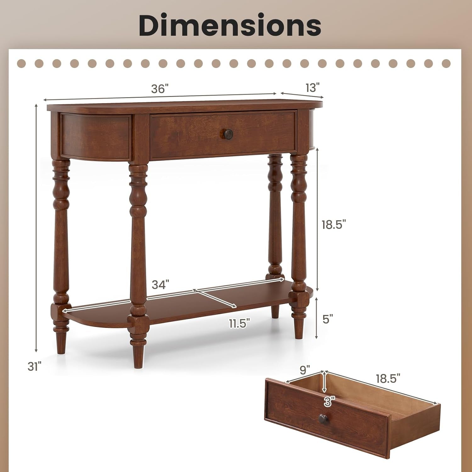 2-Tier Narrow Console Table, 36" White Entryway Table with Storage Drawer & Elegant Legs, Wooden Sofa Table with Open Shelf for Living Room, Foyer, Hallway, Bedroom, Entrance