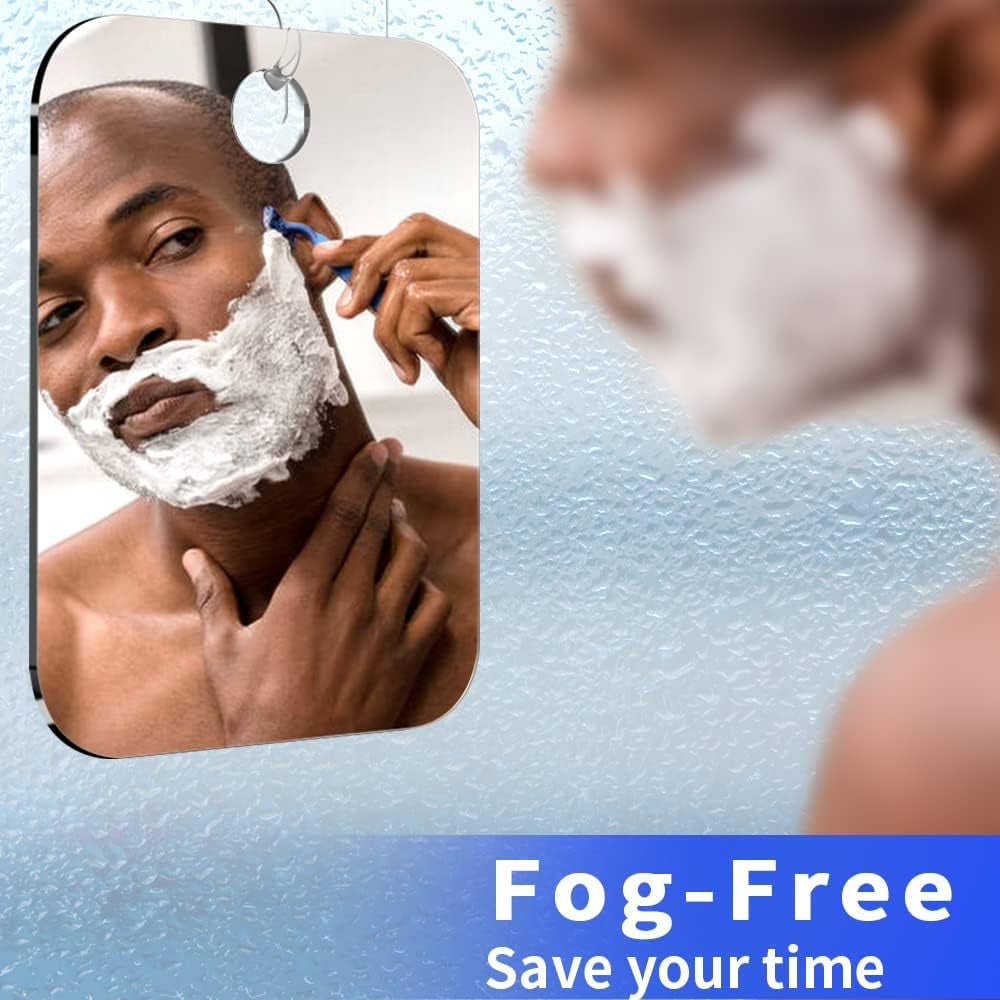 Shatterproof Shower Mirror Fogless for Shaving(2 Pack,Larger 10.7X8 Inch) 43% than Original,Unbreakable Deluxe Plexiglass Makeup Mirror,Largest Bathroom Wall Hanging,Portable Handheld Camping,Silver