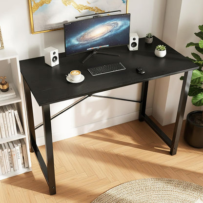 40 Inch Computer Office Desk for Small Spaces, Writing Gaming Work Desk Modern Study Table with Storage Bag & Headphone Hook Home Bedroom, Black