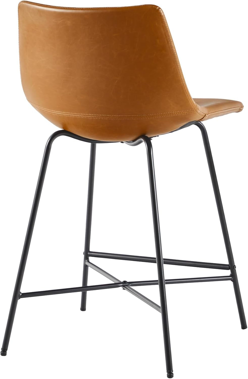 Xuma Modern Faux Leather Armless Low Back Counter Stool, Set of 2, Whiskey Brown