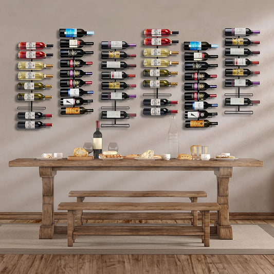 Wall Mount Wine Rack – Holds 9 Bottles – Black Metal Wine Bottle Holder for Wall, Modern Wine Rack for Home Bar, Kitchen