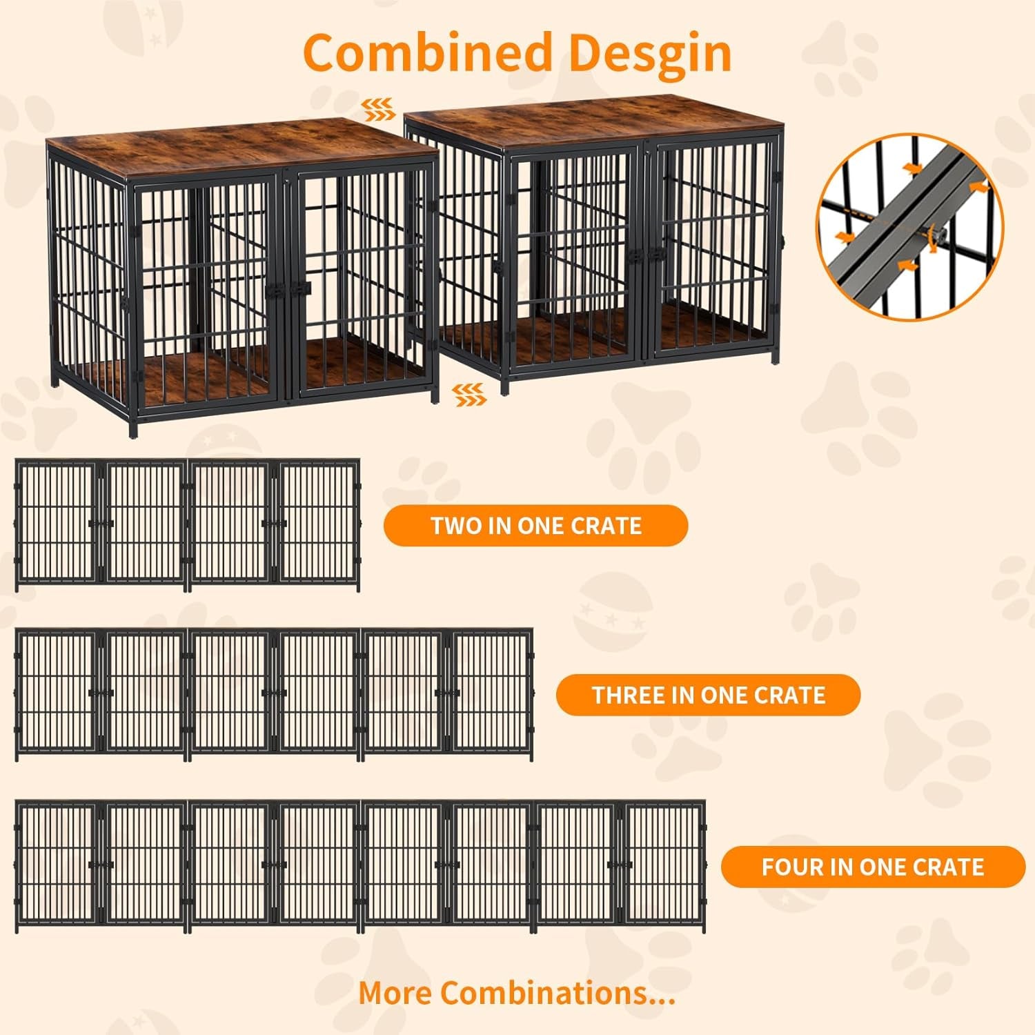 Heavy Duty Dog Crate Furniture: 42Inch Wooden Dog Crates End Table Kennel with Three Doors and Removable Tray - Extra Large Puppy Indoor Training Playpen House Decorative Side Table Cage Rustic Brown