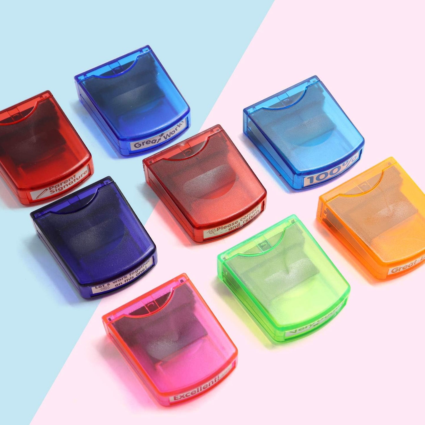 8PCS Teacher Stamp Set,Colorful Self-Inking Motivational Classroom Stamper for Grading,Encouraging Rating Stamp Student,Parent Signature Stamps for Homework,School Homeschool Reward Supplies