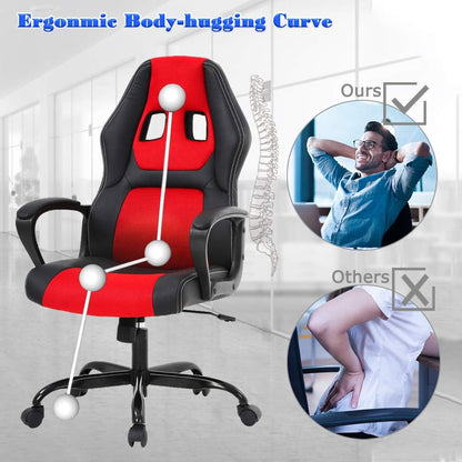 Office Chair PC Gaming Chair Cheap Desk Chair Ergonomic PU Leather Executive Computer Chair Lumbar Support for Women, Men (Red)