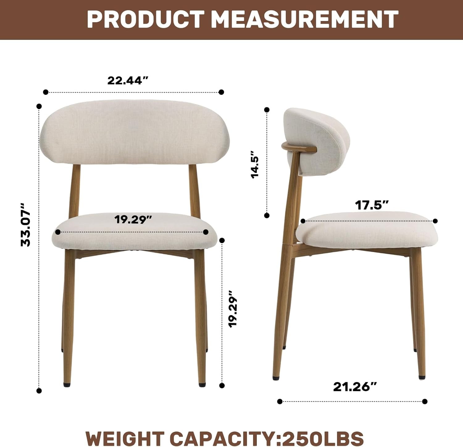 Dining Chairs Set of 4, Metal Kitchen Chairs with Modern Fabric Upholstered for Dining Room, Beige