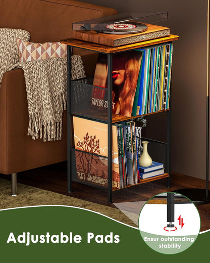 Vinyl Record Player Stand for 200 Albums - Solid Wood Turntable Table with Extended Desktop, Space-Saving LP Holder Cabinet for Living Room, Bedroom & Home Office