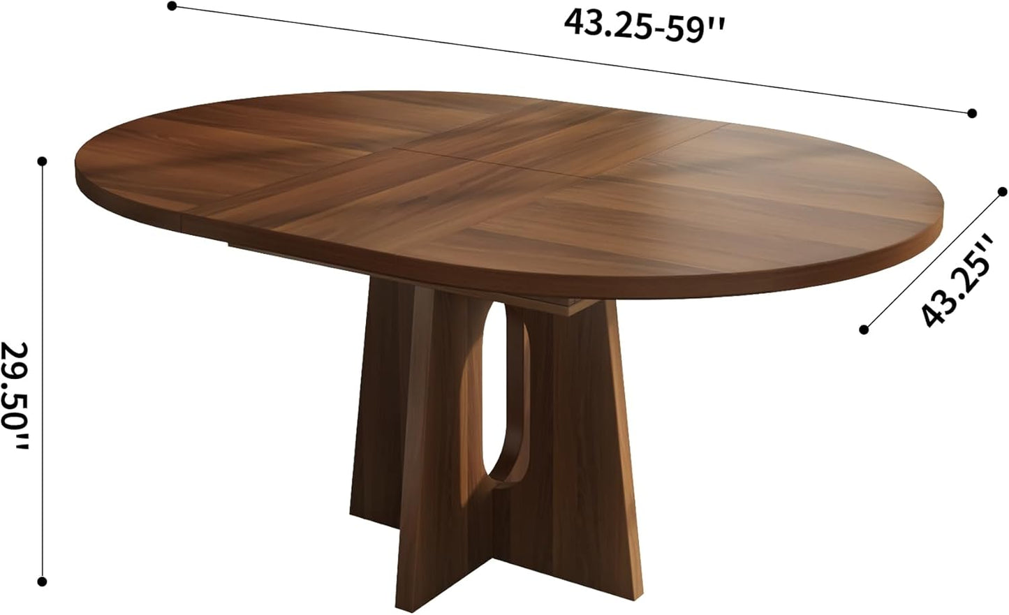 59-Inch Extendable round Dining Table for Dining Room, 4-6 People Farmhouse Oval Wood Expandable Kitchen Dinner Table with Heavy Cross Pedestal for Living Room, Apartment, Dark Brown Walnut