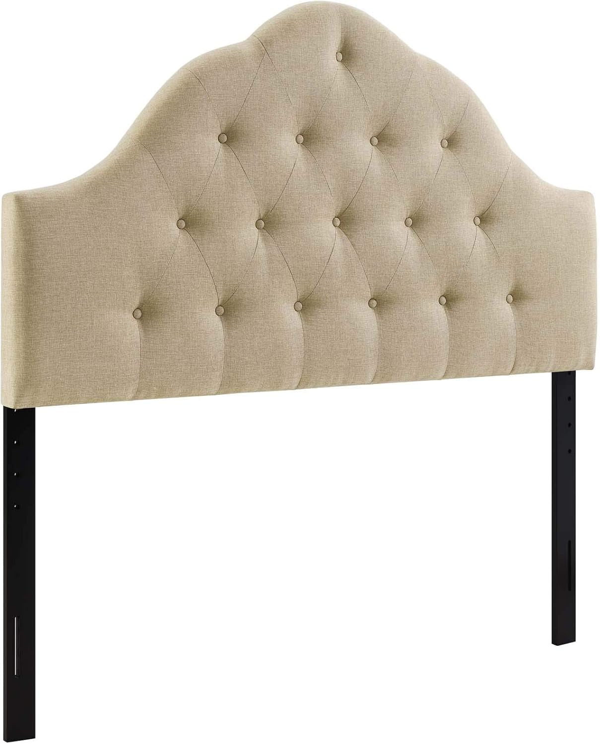 Sovereign Tufted Button Linen Fabric Upholstered Queen Headboard in Beige