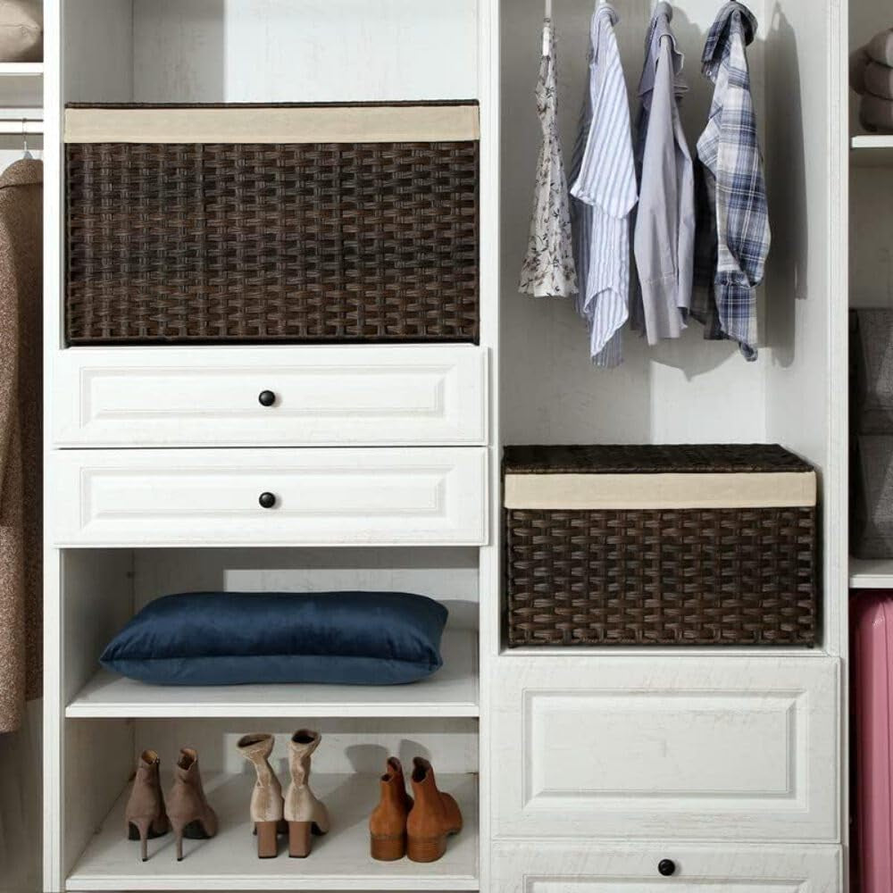 Storage Basket with Lid, 42.3 Gallon (160L) Storage Bin, Woven Blanket Storage Basket with Handles, Foldable, Removable Liner, Metal Frame, for Bedroom, Laundry Room, Brown URST76BR