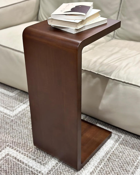 C-Shaped Side Table, Solid Wood End Table for Couch Sofa and Bed, Wooden C Tables for Living Room Bedroom, Small Snack Tray Table for Space Saving (1, 27.2" H-Brown)