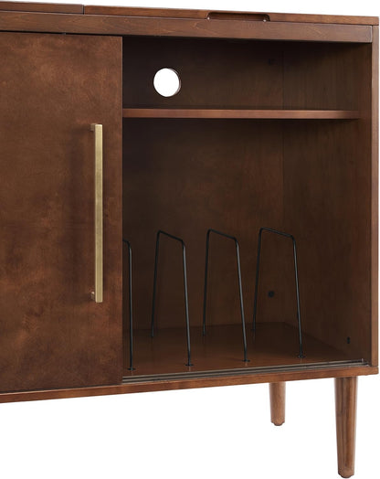 Everett Media Console and Record Player Stand with Storage for Vinyl Records, Mahogany
