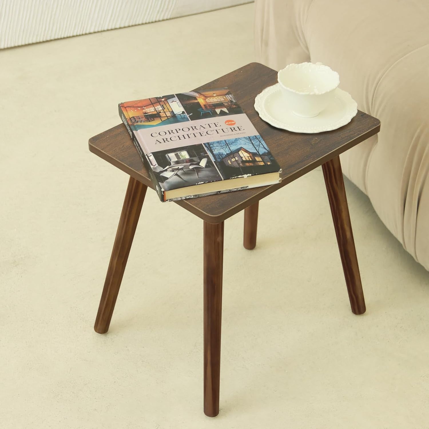 Side Table, Small Wood End Table Living Room, Mini Bed Side Table Modern Accent Nightstand with Solid Wood for Bedroom Office Small Spaces, Rustic Brown
