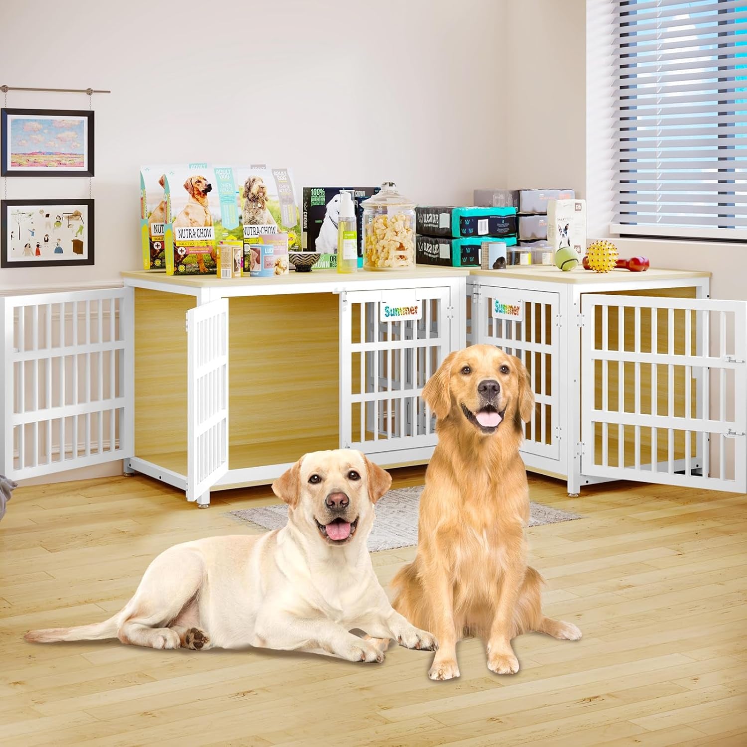 42"/41"/33" XL Dog Crate Furniture with Casters, Heavy Duty Dog Kennel Indoor for Large and Medium Dogs, Double-Doors Sturdy Dog Cage for Anxiety Dog, Decorate House as TV Stand, Bedside Table