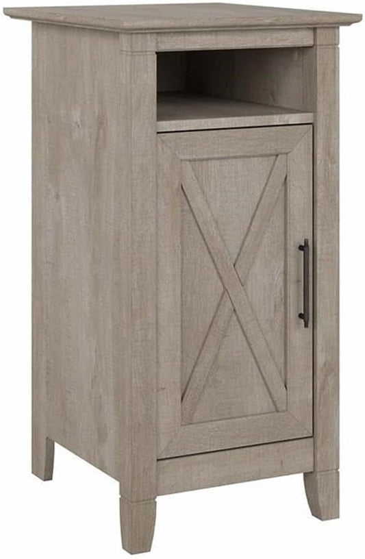 Bush Furniture Key West End Table with Door in Washed Gray, Compact Home Organizer, Storage Solution for Living Room or Bedroom