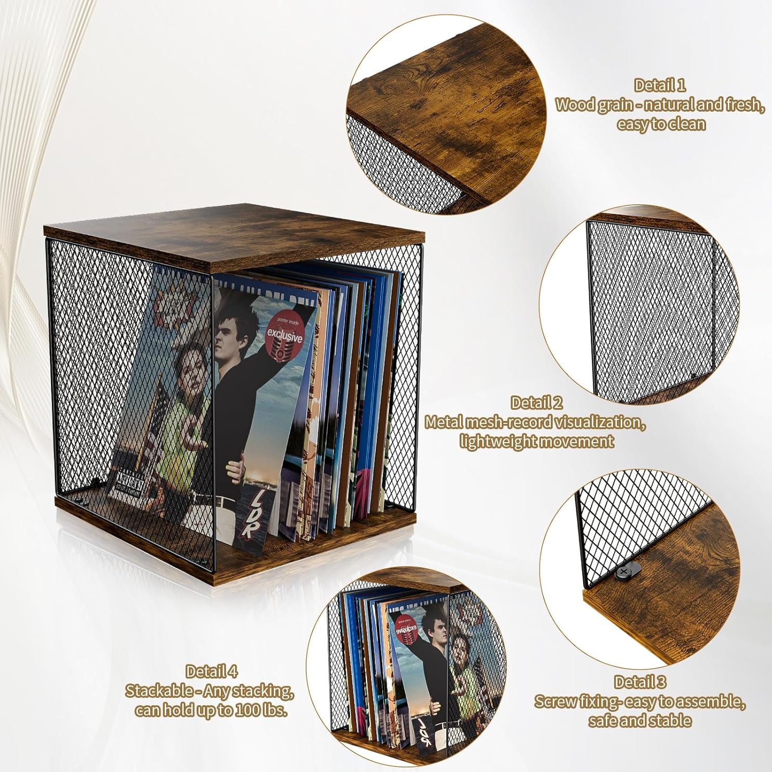 2 Cubes of Record Holder Shelf Storage Furniture - DIY Stackable 80-110 Vinyl Album Visualize Storage Box Cube - Natural Wooden Organizer Crate Cabinet