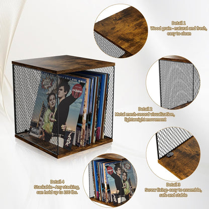 2 Cubes of Record Holder Shelf Storage Furniture - DIY Stackable 80-110 Vinyl Album Visualize Storage Box Cube - Natural Wooden Organizer Crate Cabinet