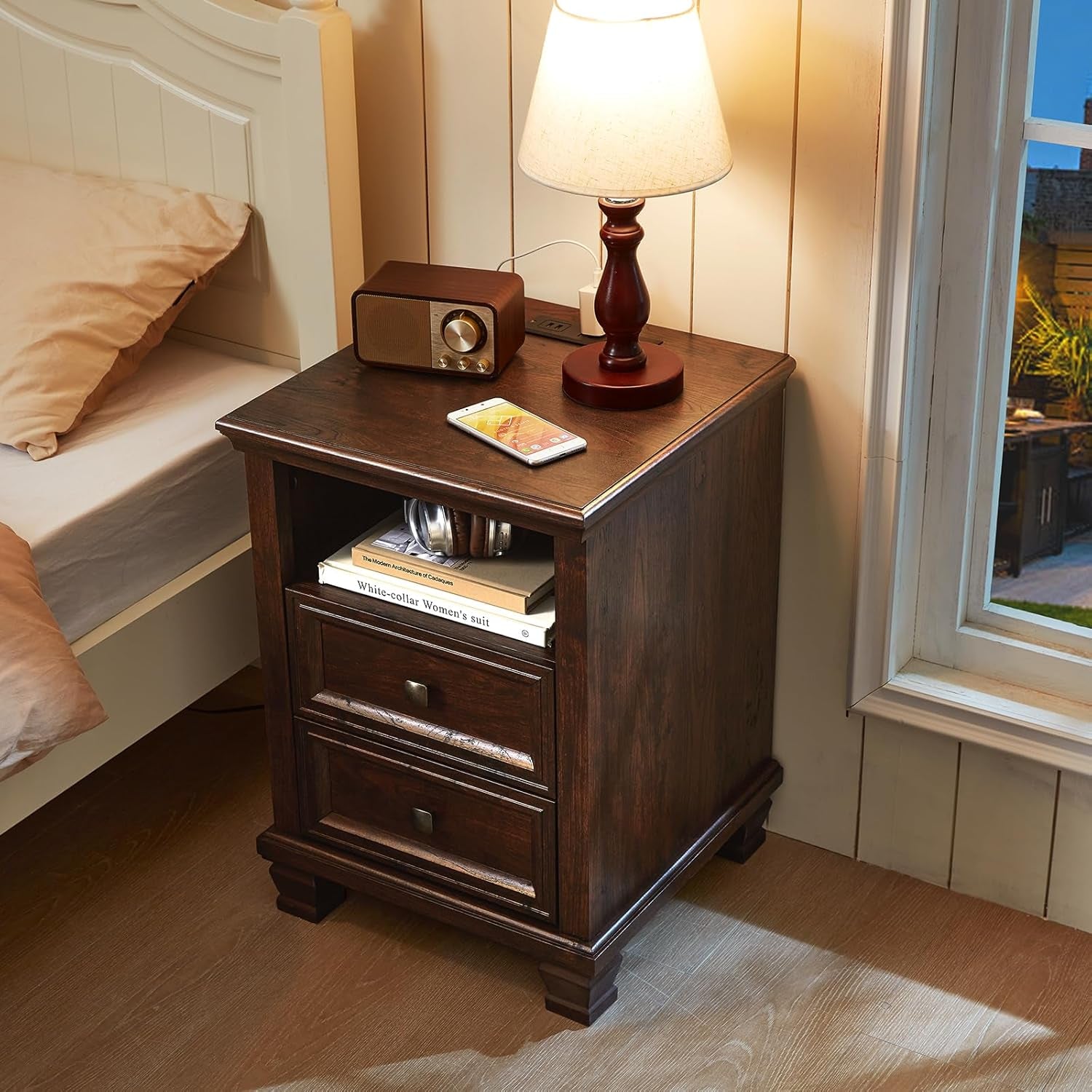 Farmhouse Dresser and Nightstand Sets 4 Piece, 5/7 Drawer Dresser & 2 Drawer Nightstand Set, Rustic Wood Bedroom Furniture Set for Home, Bedroom, Hallway, Walnut
