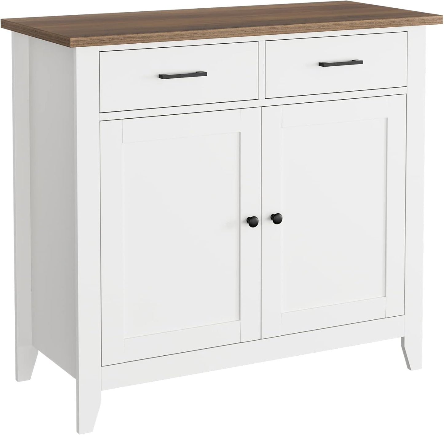 Kitchen Storage Cabinet, Modern Farmhouse Buffet Cabinet with Storage, Coffee Bar with 2 Drawers and 2 Doors, Floor Sideboard Buffet for Living Room, Dining Room, Bathroom, Ivory White