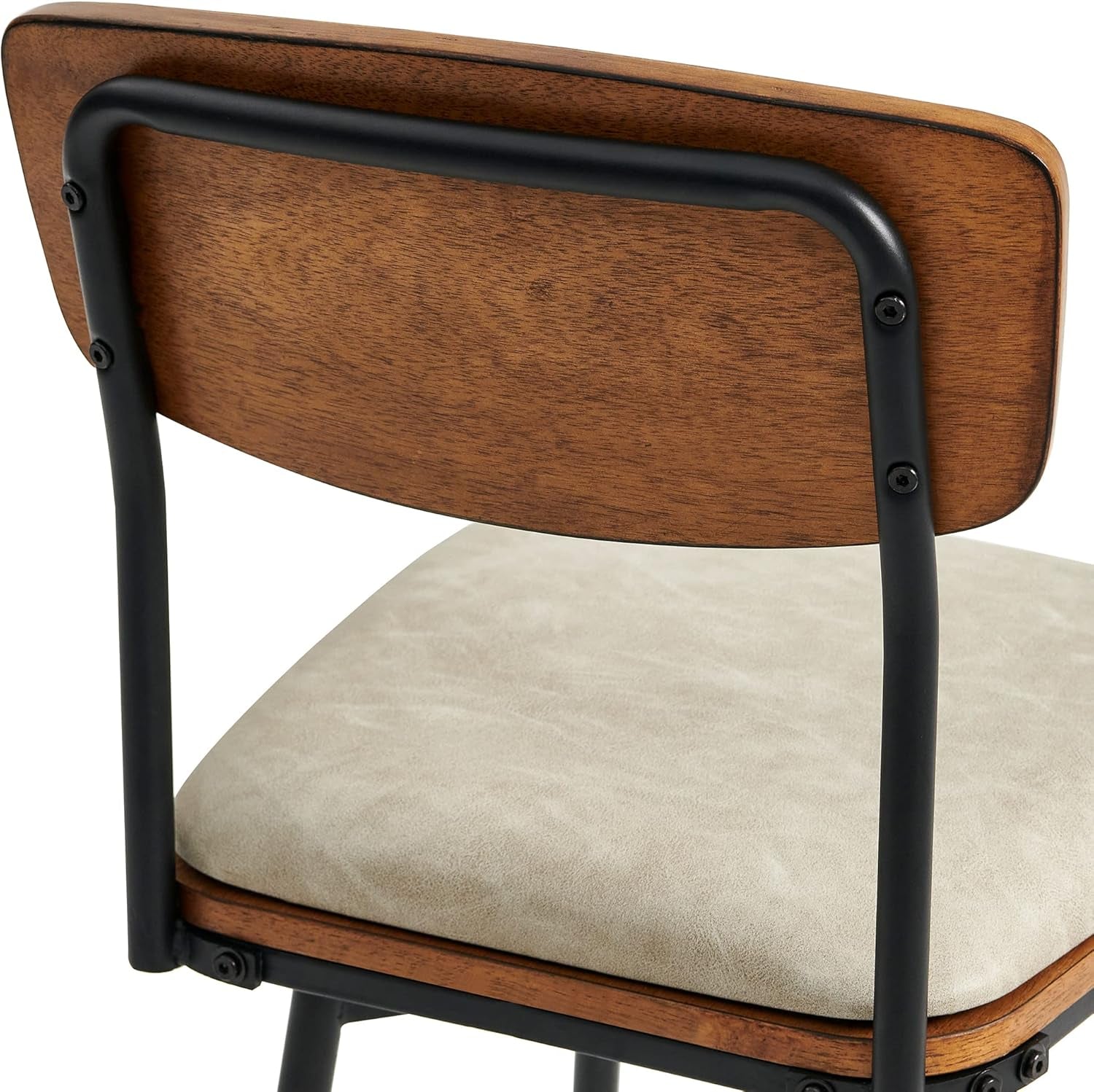 Swivel Counter Height Bar Stools with Back, Faux Leather Upholstered Barstools Set of 2, 27" Seat Height, Metal & Wood Frame, Sand Grey