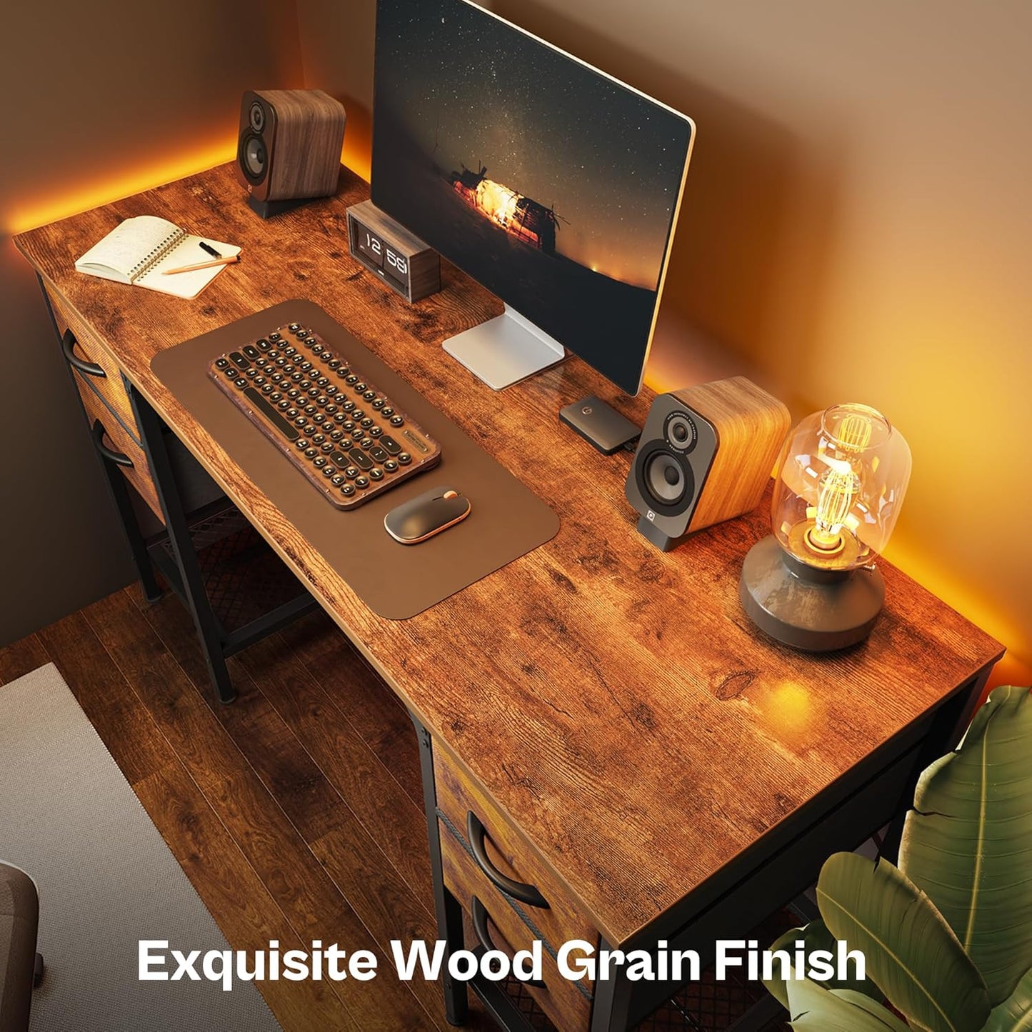 63 Inch Computer Desk with 4 Drawers, Mesh Shelf, Gaming, Large Storage, Writing Work Desk for Home, Study, Bedroom, Work from Home, Black