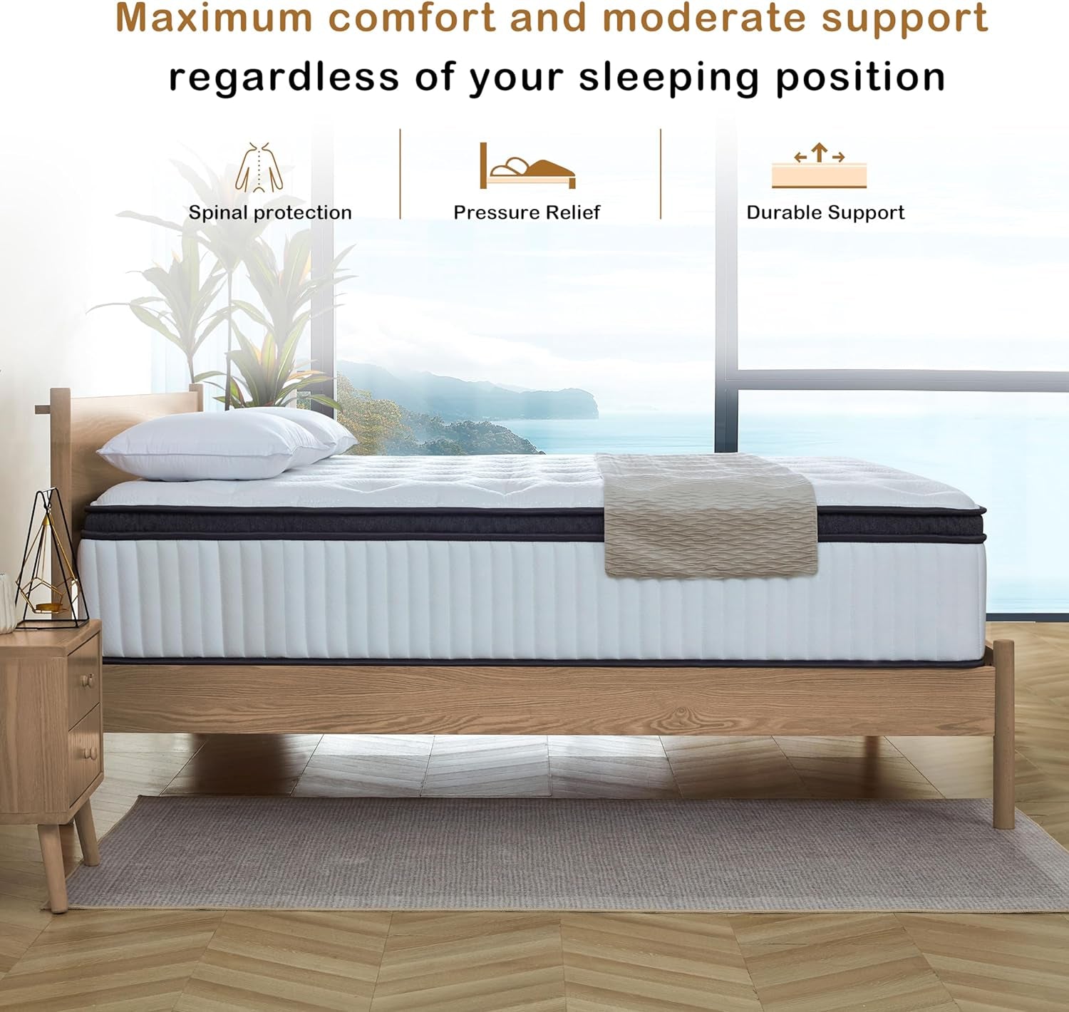 Queen Mattress, 12 Inch Mattresses Queen Size in a Box, Individually Wrapped Pocket Spring Mattresses,Pressure Relief, Medium Firm Support, Breathable and Low Motion Transfer