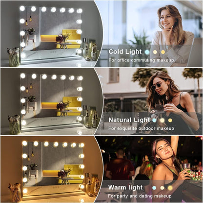Vanity Mirror with Lights, Hollywood Lighted Makeup Mirror with 15 Dimmable LED Bulbs for Dressing Room & Bedroom, Slim Metal Frame Design, White