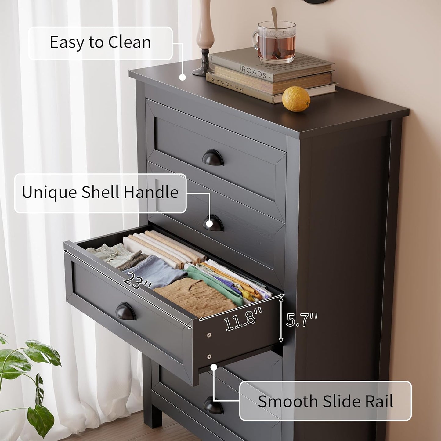 4-Piece Farmhouse Bedroom Dresser Set, 7 Drawer Double Dresser & 5 Drawer Tall Dressers & 2 Nightstands with 2 Drawers