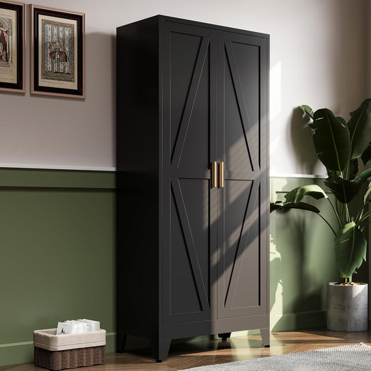 61"H Black Pantry Kitchen Cabinet with Doors,Black Storage Cabinets,Freestanding Pantry Cabinet,Farmhouse Food Storage Cabinets,Tall and Large Pantry Cabinets for Kitchen, Dining Room, Living Room