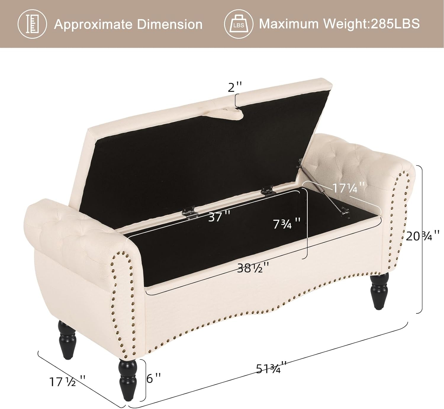 Storage Ottoman Bench for Bedroom, Upholstered End of Bed Bench with Solid Wood Legs Modern Shoe Storage Bench Indoor Bench for Living Room Entryway Bench Furniture,Beige, Linen