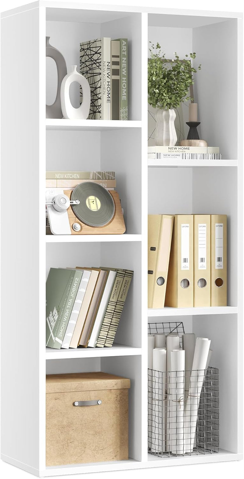 Bookcase, Bookshelf with 7 Compartments, Freestanding Shelves and Cube Organizer, for Display in Living Room, Bedroom, and Home Office, White ULBC27WT