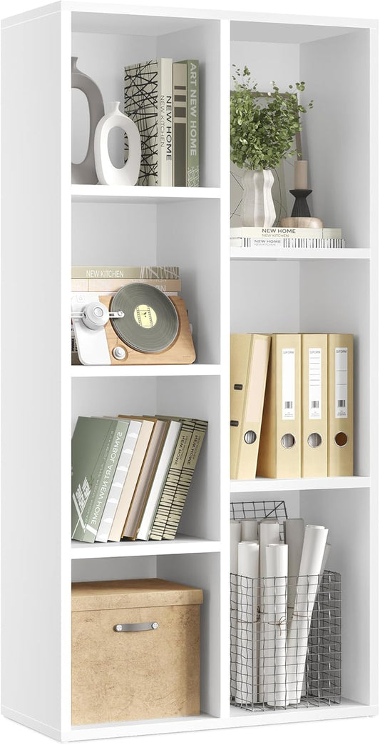 Bookcase, Bookshelf with 7 Compartments, Freestanding Shelves and Cube Organizer, for Display in Living Room, Bedroom, and Home Office, White ULBC27WT