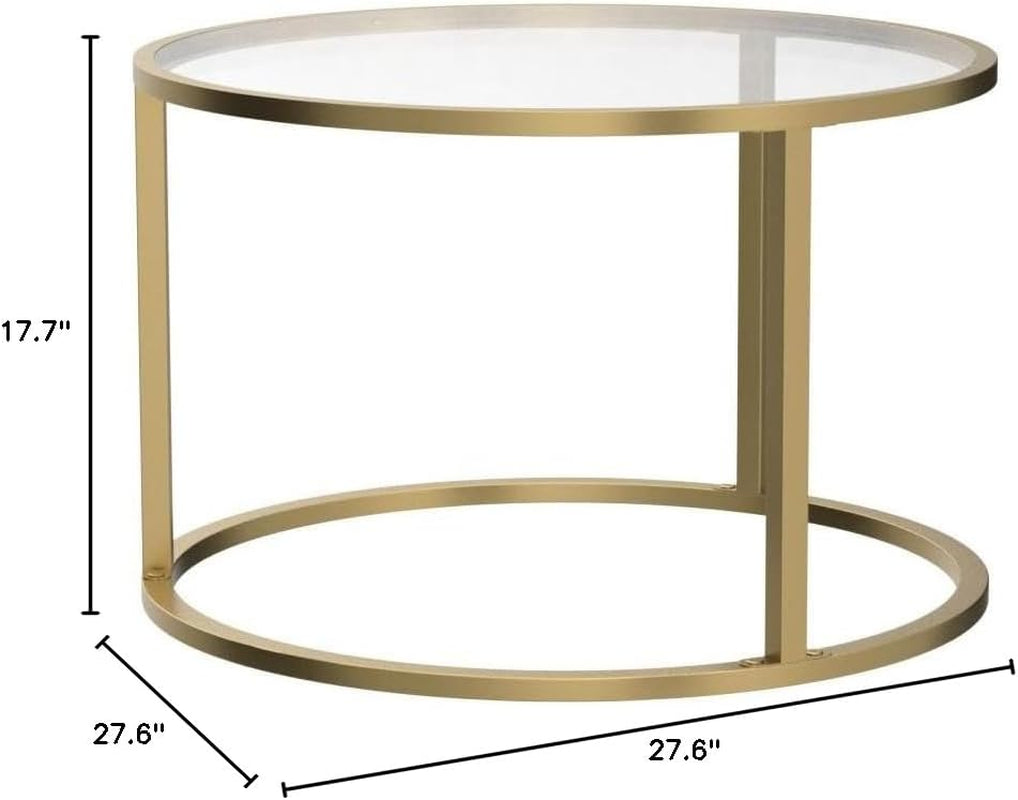 Small Glass Coffee Table round Gold Coffee Table for Small Space Modern Simple Center Table with Gold Frame for Living Room Home Office, Easy Assembly