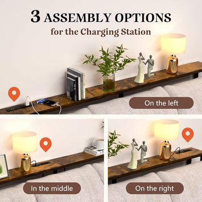 78" Sofa Table with Built-In Power Strip (2 AC Outlets & 2 USB Ports) – 4.9Ft Power Cord, Metal Frame, Easy Assembly, Long Couch Table behind Sofa, Living Room and Home Office | Rustic Brown