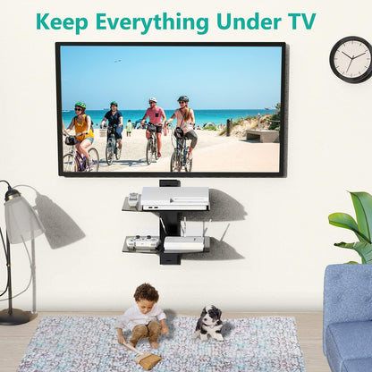 Floating Entertainment Center Shelves, Holds up to 17.6Lbs, TV Shelf with Strengthened Tempered Glasses for DVD Players, Cable Boxes, Games Consoles, TV Accessories (CS202B), 2 Shelf, Black