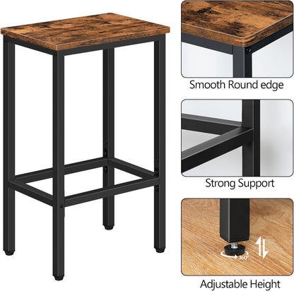 Bar Stools, Set of 2 Bar Chairs, Kitchen Breakfast Bar Stools with Footrest, 25.8" Dining Stools, Rectangular Industrial Bar Chairs, for Dining Room, Kitchen,Rustic Brown BAHR0101Z