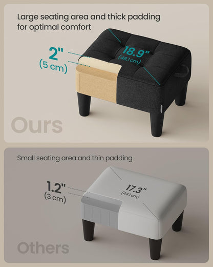 Foot Stool with Legs, Small Footstool Ottoman, Linen-Look Fabric Seat with Thick Cushion, for Living Room, Bedroom, Entryway, 330 Lb Weight Capacity, Ink Black ULOM502B01
