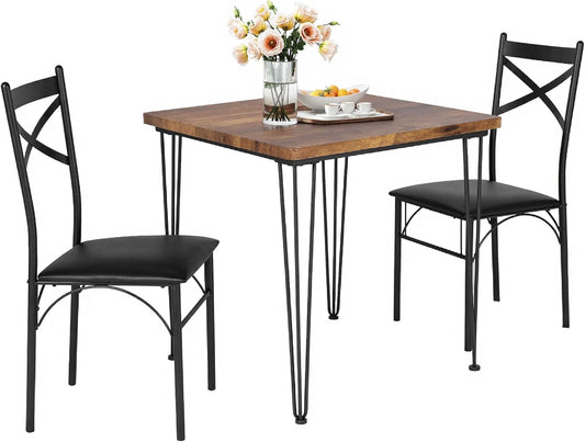 Kitchen Dining Room Table Set with 2 Chairs for Small Space, Apartment,Metal Steel Frame