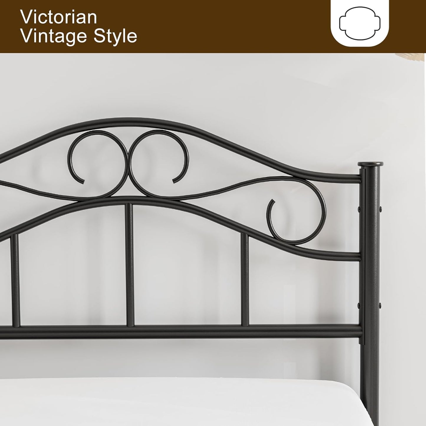 Metal Twin Size Headboard Only, Adjustable Height, Sturdy Steel Curved Twin/Twin XL Headboard for Bedroom, Farmhouse Scrollwork Design, Easy Assembly, Attach Frame, Black