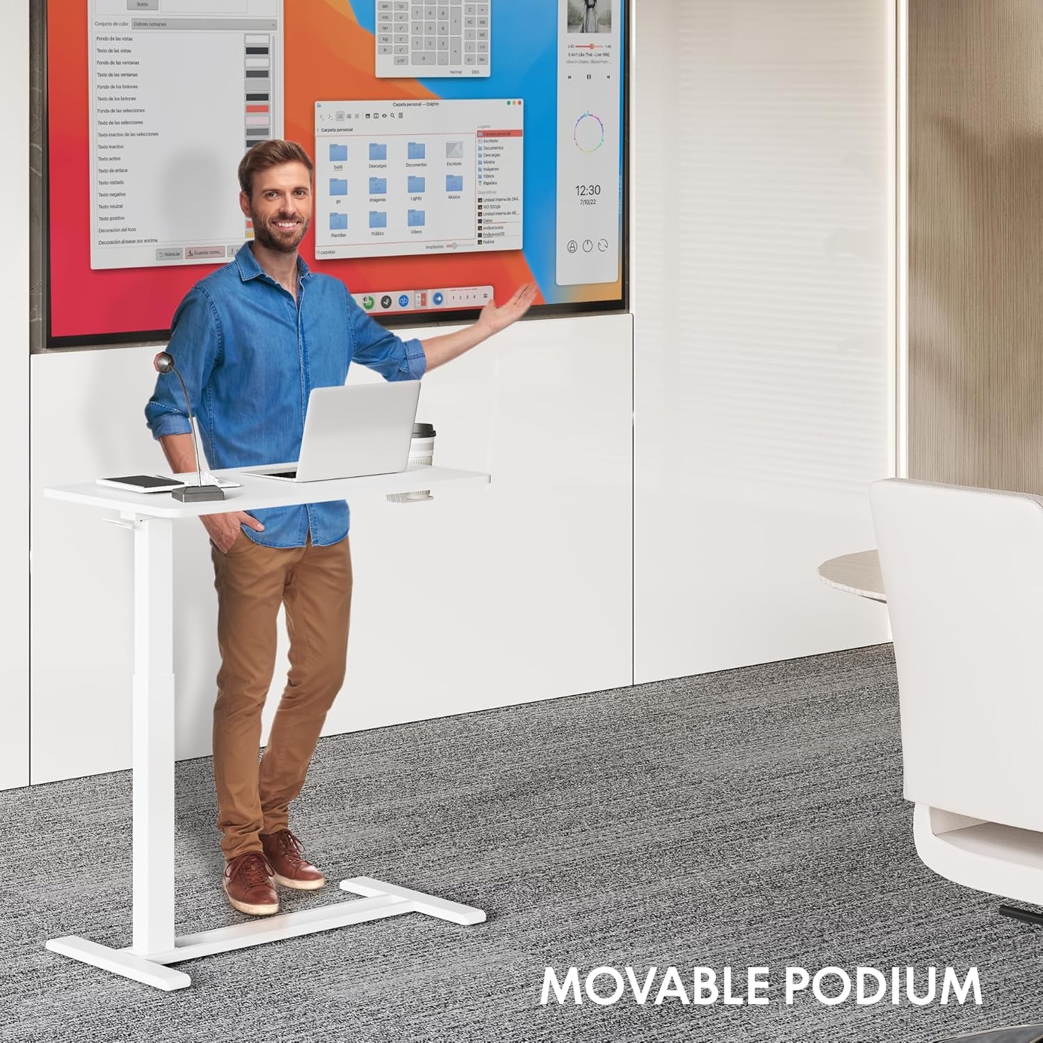 H7 Adjustable Overbed Bedside Table with Wheels Pneumatic Mobile Standing Desk Laptop Desk Rolling Computer Cart Movable Overbed Table Hospital Home Use(27.6" W X 15.7" D, White)