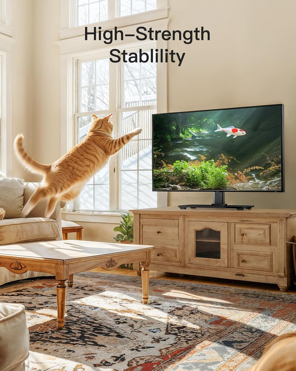 Universal TV Stand, Table Top TV Stand for 32-60 Inch Tvs & Monitors, Height Adjustable TV Mount Stand Holds up to 88 Lbs with Tempered Glass Base & Wire Management, VESA 400X400Mm PSTVS04