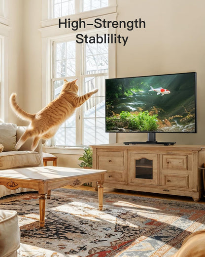 Universal TV Stand, Table Top TV Stand for 32-60 Inch Tvs & Monitors, Height Adjustable TV Mount Stand Holds up to 88 Lbs with Tempered Glass Base & Wire Management, VESA 400X400Mm PSTVS04