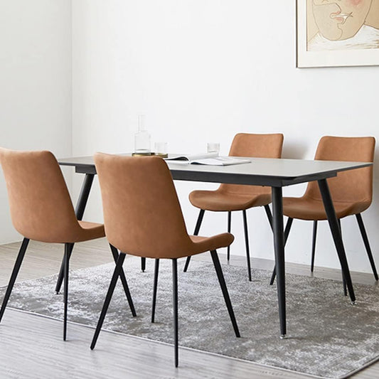 Modern Dining Chairs Set of 4, Upholstered Faux Leather Cushion Seat and Sturdy Metal Legs (4 Brown Chairs)